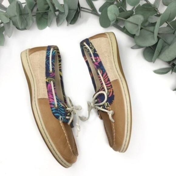 Sperry Shoes - Sperry Firefish Seaweed Linen Boat Shoes Moccasin Tan Leather Loafers  7.5